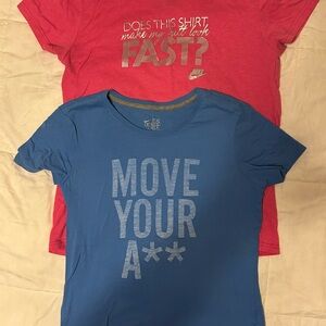 Nike Women’s blue and pink Graphic Tees—-workout
